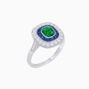 Vintage-Inspired Cushion Halo Diamond Engagement Ring with Gemstone (Mounting) - Shahin Jewelry